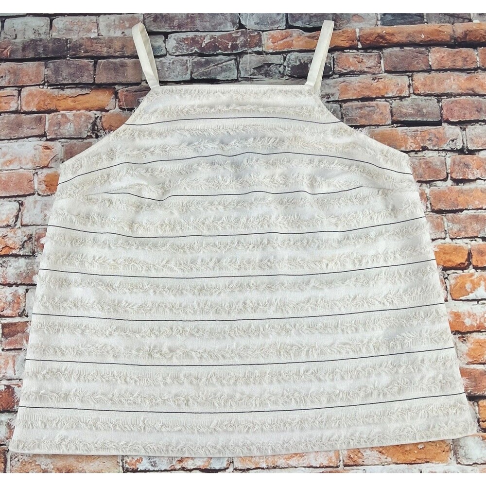 Anthropologie Maeve Quinn Fringe Striped Tank Top Cream Womens Size 12